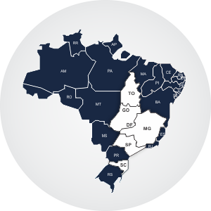 Mapa do Brasil com estados onde atuamos em destaque